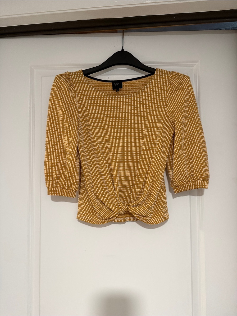W5 Mustard Yellow Patterned Twist-Front Blouse